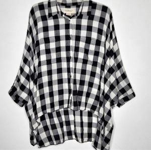 Denim & Supply Ralph Lauren Black White Gray Plaid Oversized Button Front Top